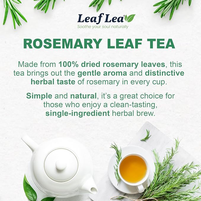 LeafLea Rosemary Tea Bags, Pure Rosemary Leaf Herbal Tea, Caffeine-Free | Te De Romero with a Soothing, Earthy Taste, Individually Foil-Wrapped for Freshness, Sugar-Free, Non-GMO, 40 Tea Bags