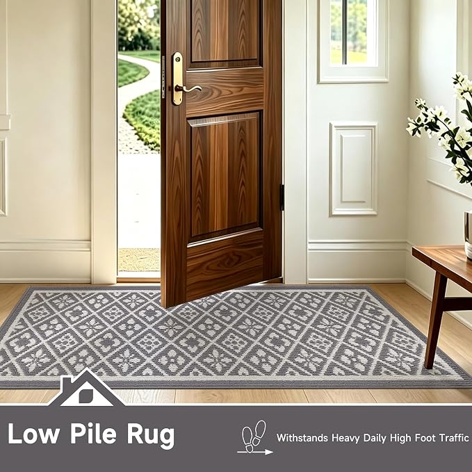 Ileading Hallway Runner Rug 2.6'x12' Heavy-Duty Durable Entryway Floor Mat with Non Slip Rubber Backing for Busy Traffic Extended Indoor Doormat Machine Washable Kitchen Throw Rug for Corridor(Grey)