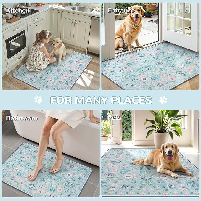 Lahome Botanical Washable Reusable Pee Pads for Dogs, 2 Pack, Blue, 36x48 | Super absorbent, waterproof training mats with leakproof non-slip backing; suitable for potty training, crates and floors.