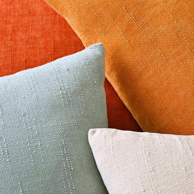 Set of 4 Soft Textured Decorative Throw Pillow Covers 22x22 Inch Cozy Farmhouse Cushion Cover Square Accent Pillow Cases for Bed Couch Sofa Living Room, Beige Aqua Burnt Orange