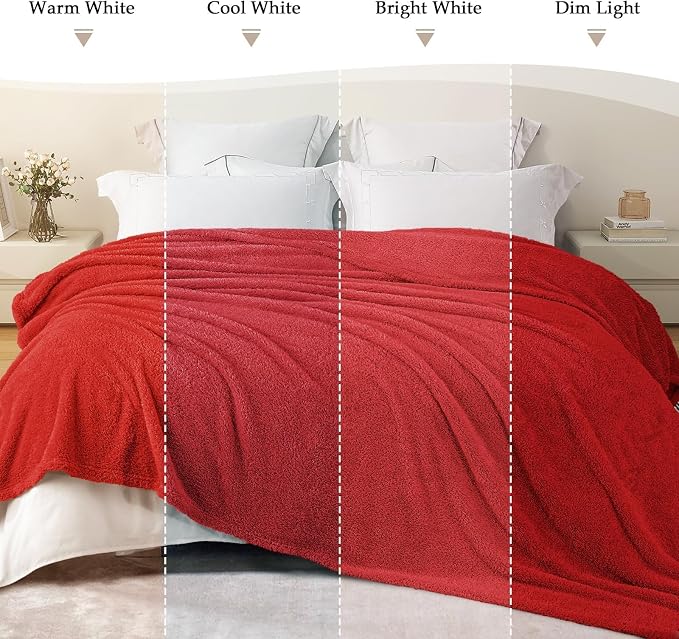 Exclusivo Mezcla Fleece Bed Blankets King Size for Bed, 90" x 104" | Super Soft and Cozy Fluffy Blanket for Women, Lightweight and Fuzzy Large Blanket for Bedroom , All Season, Red