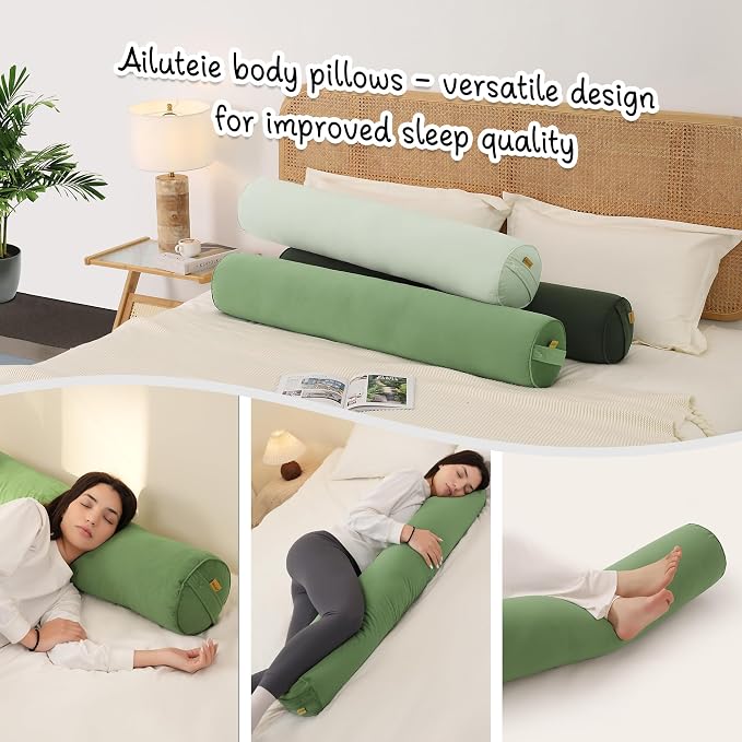 Body Pillow for Adults,Long Round Pillow,Big Cylindrical Pillow,Large Full Bolster Pillows for Side Sleepers (Olive Green, 59"*7.87")