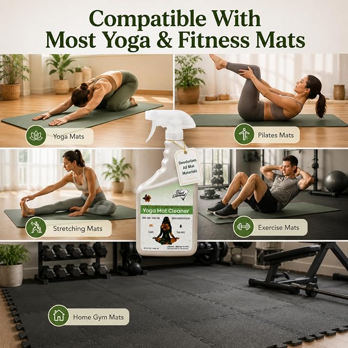 Black Diamond Stoneworks Yoga Mat Spray Cleaner: USDA Certified BIOBASED- Essential Oils, Safe for All Type of Materials, Exercise, Pilates, or Workout Mats. (1 quart)