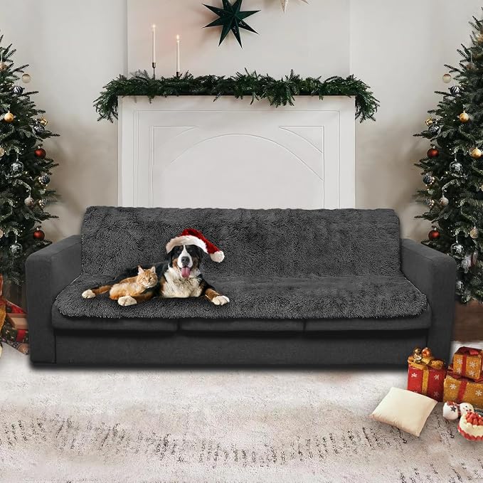Dogs/Cats Bed Mats, Dog Pad Washable Removable Couch Cover with Anti-Slip Back, Plush Long Fur Mat, Perfect for Small, Medium and Large Dogs.(Dark Gray, 52"x82")