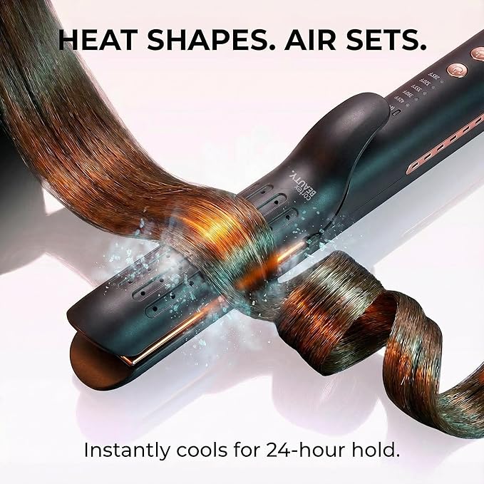Cortex Beauty 360° Airflow Styler Curling Iron | 2-in-1 Hair Straightener and Curler with Cool Air Flow Vents | Professional Flat Iron with Ionic Wand to Lock in Curls for Long & Short Hair, Black