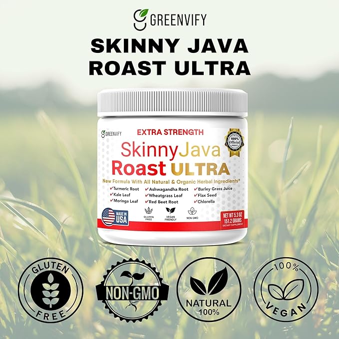 SkinnyJava Roast Ultra Extra Strength Supplement, All Natural & Organic Herbs, 5.3 oz, with Turmeric, Ashwagandha, Moringa (3)