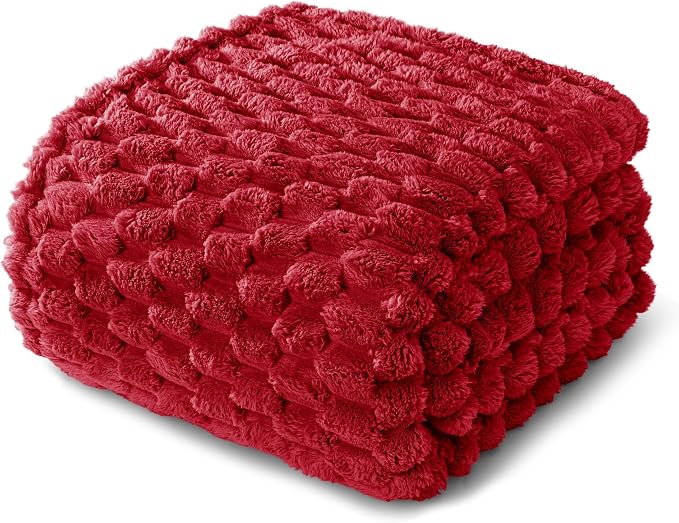 Whale Flotilla Soft Fleece Queen Size Bed Blanket Luxury 3D Jacquard, Red | Lightweight Breathable Coverlet Bedspread for All Seasons, Super Cozy Plush Fluffy Fuzzy Decorative Blanket for Bed, 90"x90"