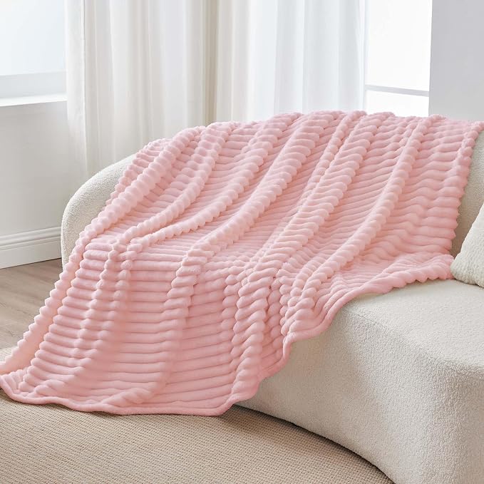 BEDELITE Striped Fleece Throw Blanket, Pink, 50"x60" | 300GSM Microfiber Fleece, Soft Cozy, Lightweight Warm, Machine Washable, Room Decor, Gifts for Women Girls, for Couch Sofa