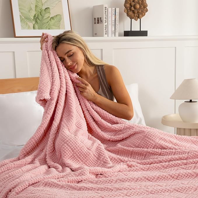 Whale Flotilla Soft Fleece King Size Blanket for Bed, Pink | Jacquard Waffle Blankets for Home Decor, Lightweight and Cozy, All Season Suitable, 90x104 Inch