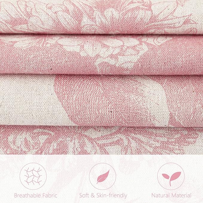 Foindtower Set of 2 Linen Floral Throw Pillow Covers Neutral Vintage Print Decorative Cozy Cushion Covers Farmhouse Boho Home Decor for Sofa Chair Couch Bedroom Living Room,18×18 Inch,Light Pink
