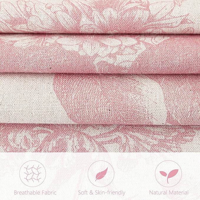 Foindtower Set of 2 Linen Floral Throw Pillow Covers Neutral Vintage Print Decorative Cozy Cushion Covers Farmhouse Boho Home Decor for Sofa Chair Couch Bedroom Living Room,22×22 Inch,Light Pink