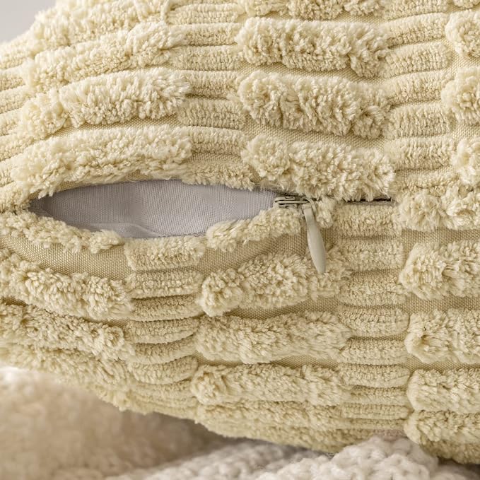 MIULEE Euro Sham Corduroy Decorative Throw Pillow Covers 24x24 Beige | Pack of 2 Soft Boho Striped Pillow Covers Modern Farmhouse Home Decor For Sofa Living Room Couch Bed