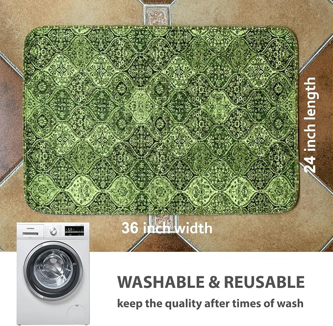 nunubaby 4PACK Washable Pee Pads for Dogs, Stylish, Non-Slip and Leak-Proof Pee Pads. Reusable Potty Pads for Dogs for Crates and Floors.(Green/Multi,24" x36" )