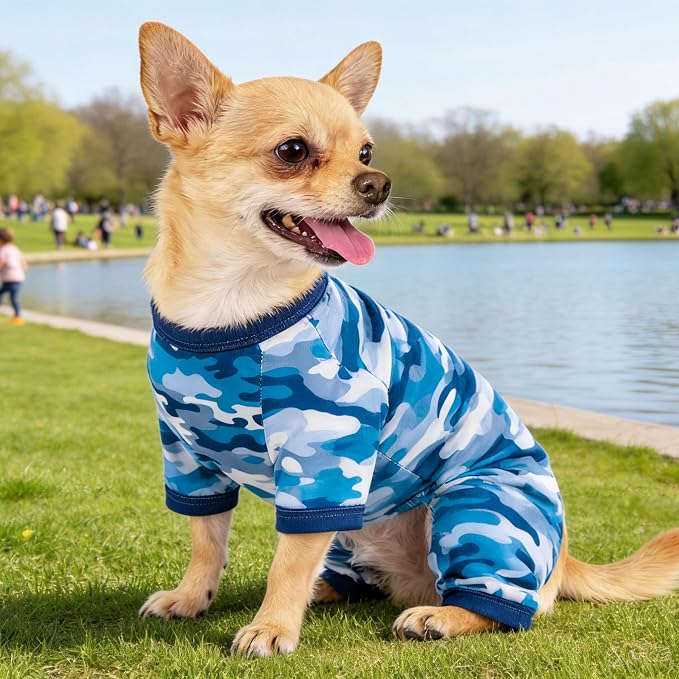 Dog Summer Pajamas Onesie Soft Breathable Puppy Jumpsuit Lightweight Dog Clothes for Small Medium Dogs Cat Pet Clothes (Sea Blue, X-Small)