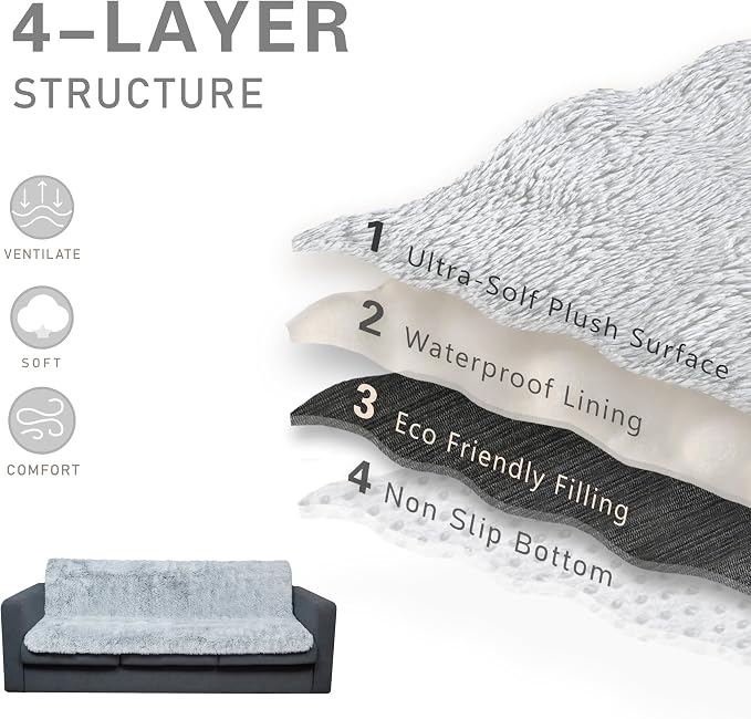 Dogs/Cats Bed Mats, Dog Pad Washable Removable Couch Cover with Anti-Slip Back, Plush Long Fur Mat, Perfect for Small, Medium and Large Dogs.(Light Gray, 52"x82")