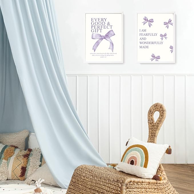 LARTSFRO Coquette Purple Bow Wall Art Decor Posters, Purple Bow Room Bedroom Bathroom Dorm Wall Art Decor Aesthetic for Teen Girls Gifts, Inspirational Bible Verses Bow Wall Decor, 12x16 Inch Set of 4 Pcs Bow Pictures (UNFRAMED)