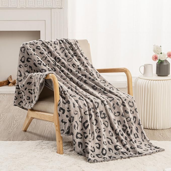 Leopard Print Throw Blanket, 60 x 80 Inches, Chocolate Leopard | Three-Dimensional Lightweight Super Soft Cozy Plush Flannel Fleece Blanket for Couch Bed