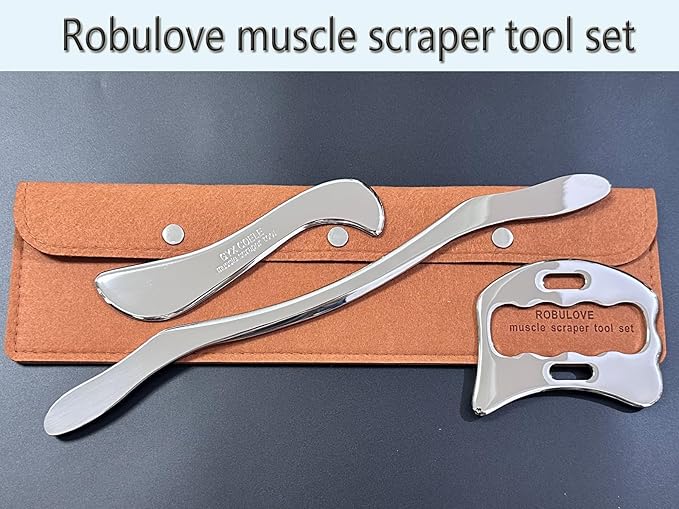 Professional Muscle Scraper Tool Set, Stainless Steel IASTM Tools for Physical Therapy, Soft Tissue Massage 14inch Long bar(Double Edge)