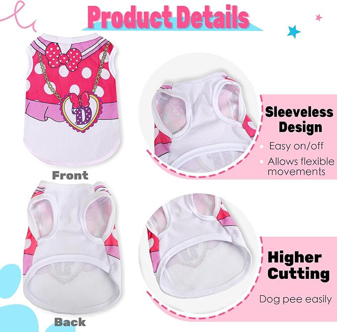 Girl Dog Clothes Mesh Doggie Shirts for Small Dogs: Stretchy Puppy Clothes with Cute Patterns, Pet T-Shirts Outfit Designed for Chihuahua Yorkie Dachshund, XS, 4 Pack