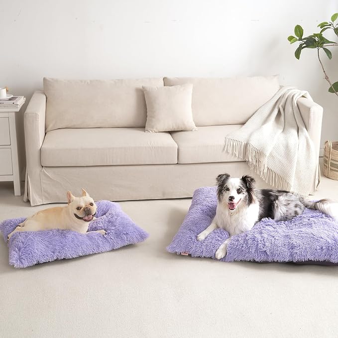 EHEYCIGA Fluffy Dog Crate Bed, Plush XX Large Dog Pillow, Purple | Xlarge Calming Anti Anxiety Plush Faux Fur Mat for Large size dogs, Washable Soft Warm Dog Pad with Non-Slip Bottom