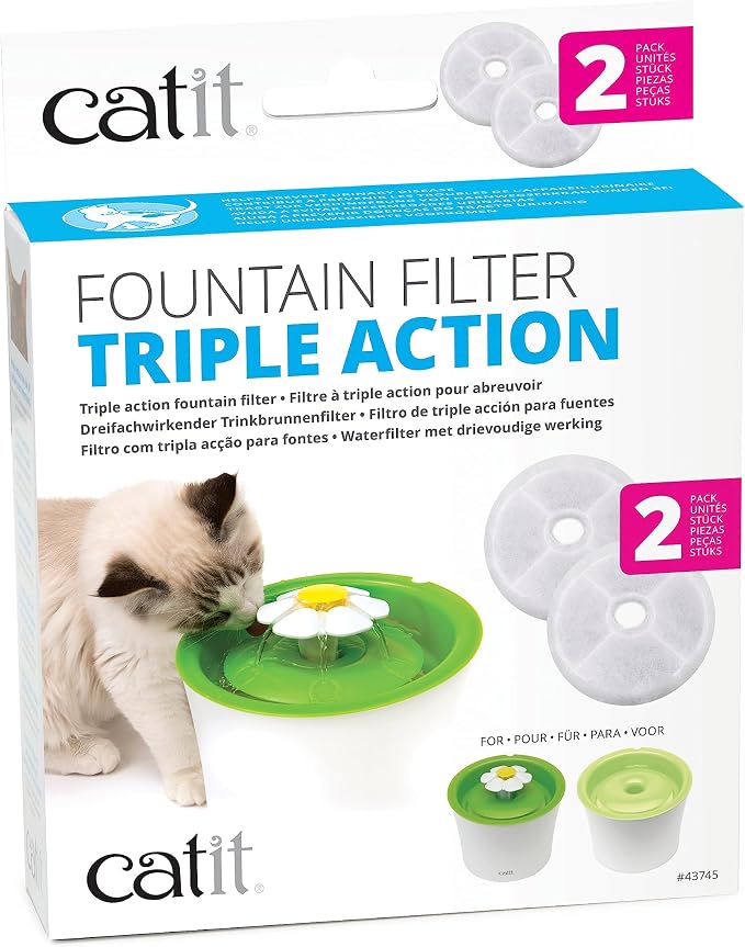 Catit Triple Action Replacement Original Water Fountain Filters, 2 Pack – Official Replacement Filters for Catit Cat Drinking Water Fountains | Official Replacement Filters for Catit Cat Drinking Water Fountains