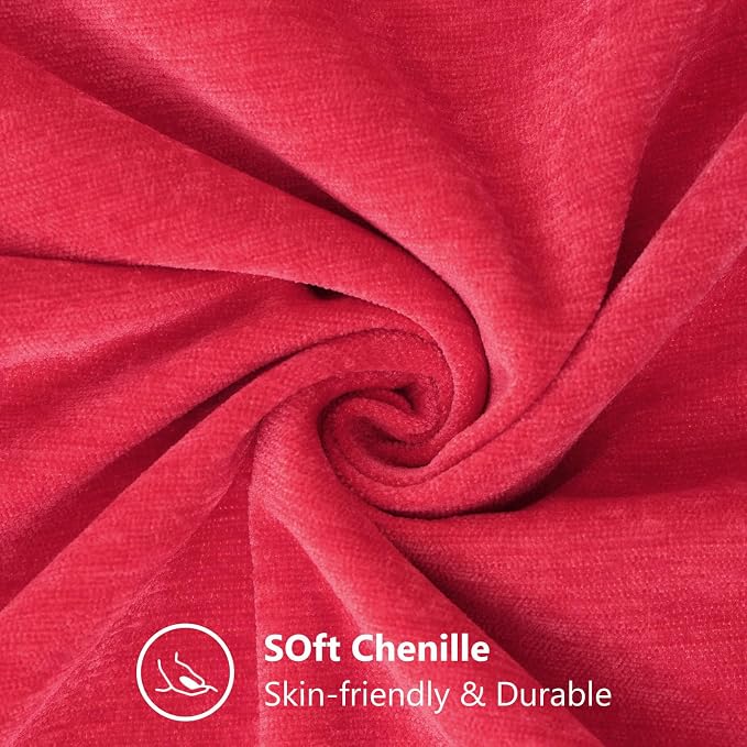 decorUhome Soft Chenille Christmas Red Throw Pillow Covers 26X26 Set of 2 | Decorative Fall Couch Pillow Covers Solid Dyed Accent Modern Euro Sham Farmhouse Neutral Square Pillow Cases for Sofa