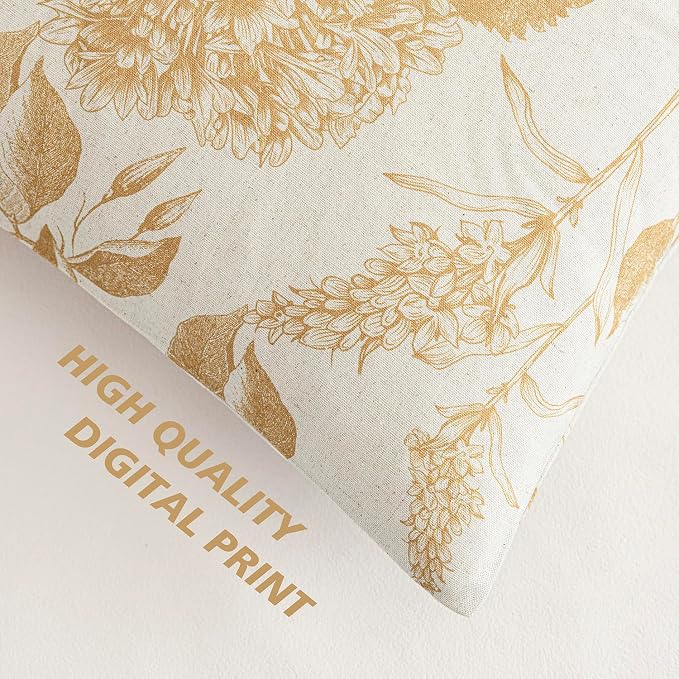 Foindtower Set of 2 Linen Floral Vintage Throw Pillow Covers Neutral Accent Print Decorative Cozy Cushion Covers Farmhouse Home Decor for Sofa Chair Couch Bed Living Room,18×18 Inch,Light Yellow