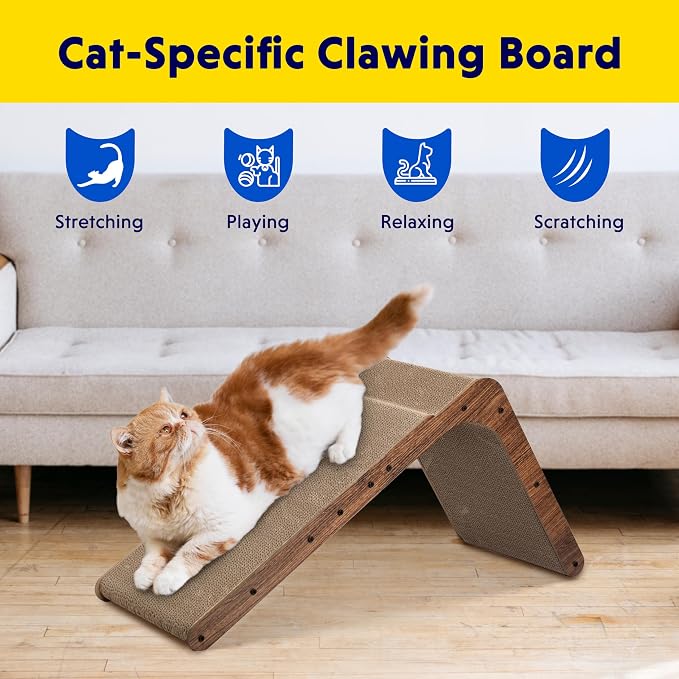 Simple Delxue Simple Deluxe Cardboard Cat Scratcher with Cat Toys Ball Track, 24 Inches L-Shaped Scratch Pad, Cardboard Lounge Bed, Stable and Durable, Furniture Protector, Reversible