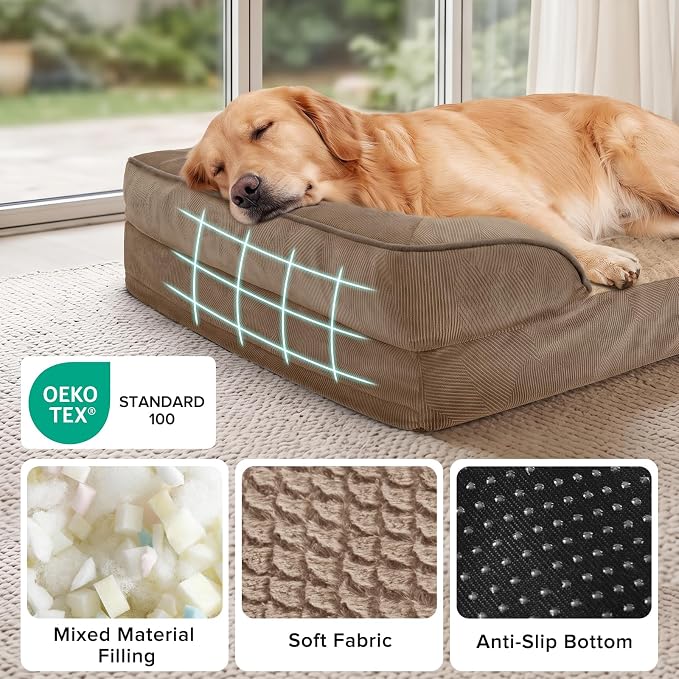XXL Plus Orthopedic Dog Beds Large Sized, XL Washable Dog Sofa with Egg-Crate Foam, Waterproof Lining and Non-Skid Bottom
