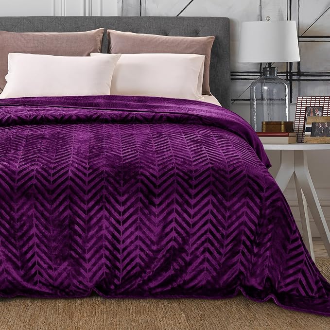 Whale Flotilla Flannel Fleece Fall Bed Blanket King Size, Purple | Lightweight Breathable Soft Bedspread, Plush Fluffy Coverlet Chevron Design Decorative Blanket for Home Life, 90x104 Inch