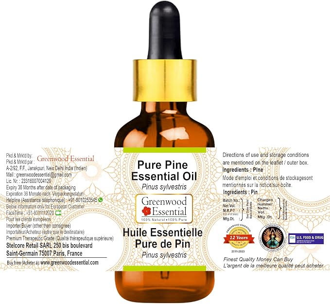 Greenwood Essential Pure Pine Essential Oil (Pinus sylvestris) with Glass Dropper Steam Distilled 30ml (1.01 oz)