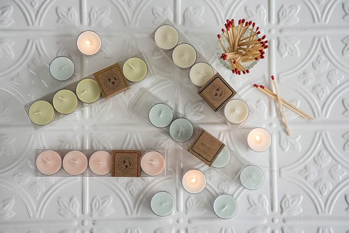 Eco Candle Co. Sanctuary Tea Light Candles, 10-Pack, 9 Hr Burn Time | Scents of Black Orchid, Ginger, Cardamom, Lily, Leather, Amber, & Kyara - Recyclable, No Lead, Hand Made, .6 oz. Each