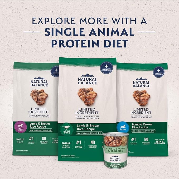 Natural Balance Limited Ingredient Adult Dry Dog Food with Healthy Grains, Lamb & Brown Rice Recipe, 12 Pound (Pack of 1) | Dry Dog Food with Wholesome Grains, Balanced Nutrition for Adult Dogs with Sensitivities, Skin and Stomach Support