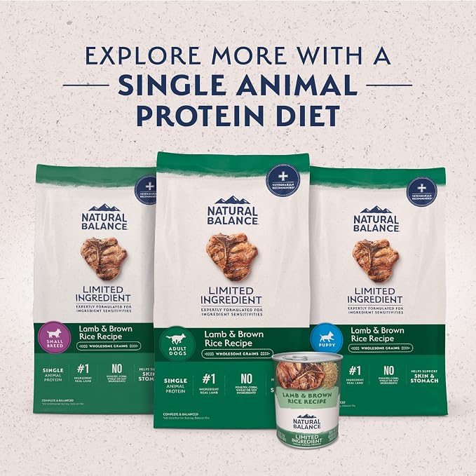 Natural Balance Limited Ingredient Adult Dry Dog Food - Complete Nutrition for Adult Dogs - Wholesome Grains Brown Rice Recipe - Limited Ingredient Formula - 24 lb - Lamb & Brown Rice