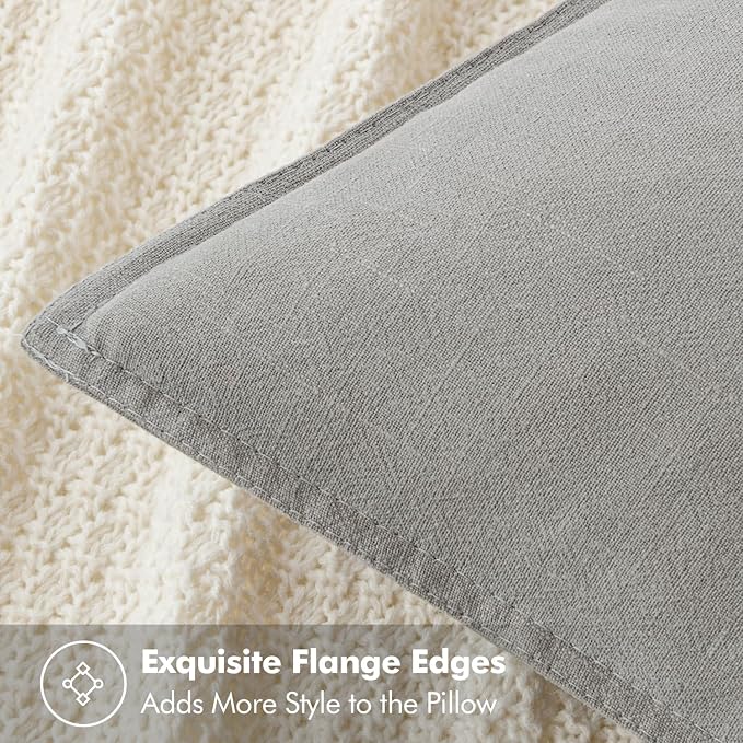 MIULEE Decorative Linen Euro Sham Pillow Covers 24x24 Light Gray | Boho Farmhouse Neutral Couch Throw Pillows for Bed, Pack of 2 Accent Modern Pillowcases, Sofa Livingroom Home Decor