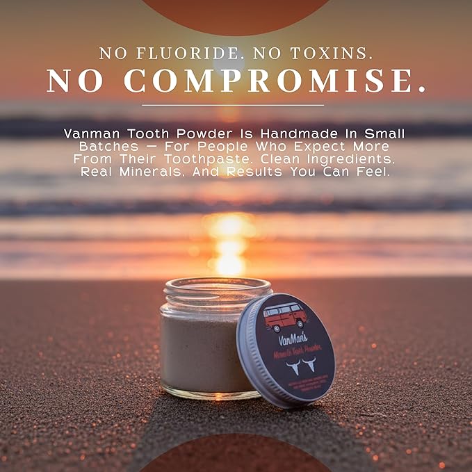 Vanman's - Tiny Cinna-Bone Tooth Powder - Fluoride-Free Remineralizing Tooth Powder with Baking Soda, Grassfed Cattle Bone, Cinnamon Oil, Sea Salt, Bentonite Clay for Teeth - 0.25 oz