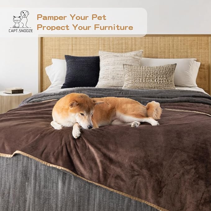 Waterproof Pet Blanket for Small Dogs and Cats | Reversible Flannel Fleece Throw Blanket for Sofa Couch Puppy Leakproof, Washable Furniture Protector 30"x40",Brown