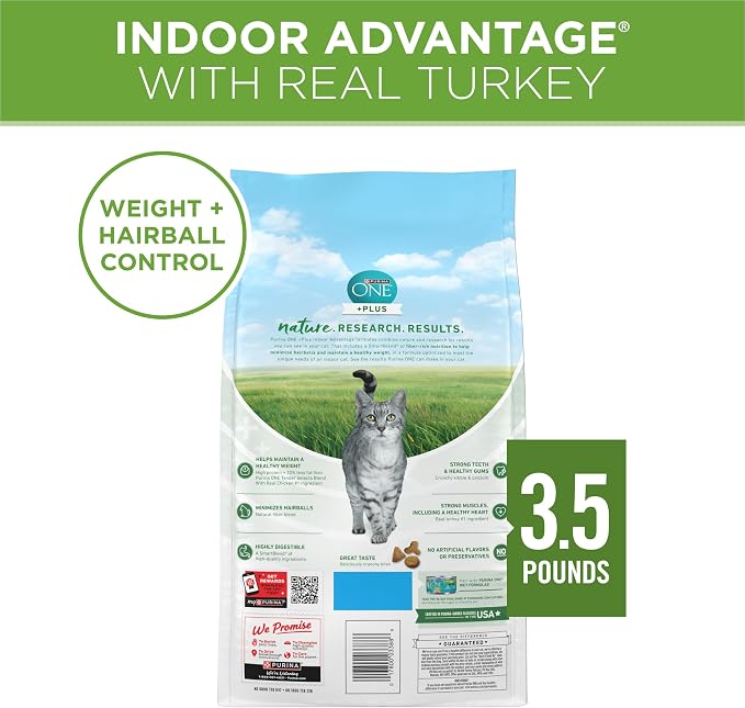 Purina ONE Natural, Low Fat, Weight Control, Indoor Dry Cat Food, +Plus Indoor Advantage - 3.5 lb. Bag