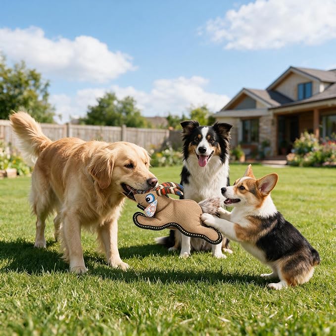Tough Squeaky Dog Toys for Aggressive chewers Interactive to Keep Them Busy,Durable Funny Cute Tug of war Birthday for Small Medium Large (Antelope)
