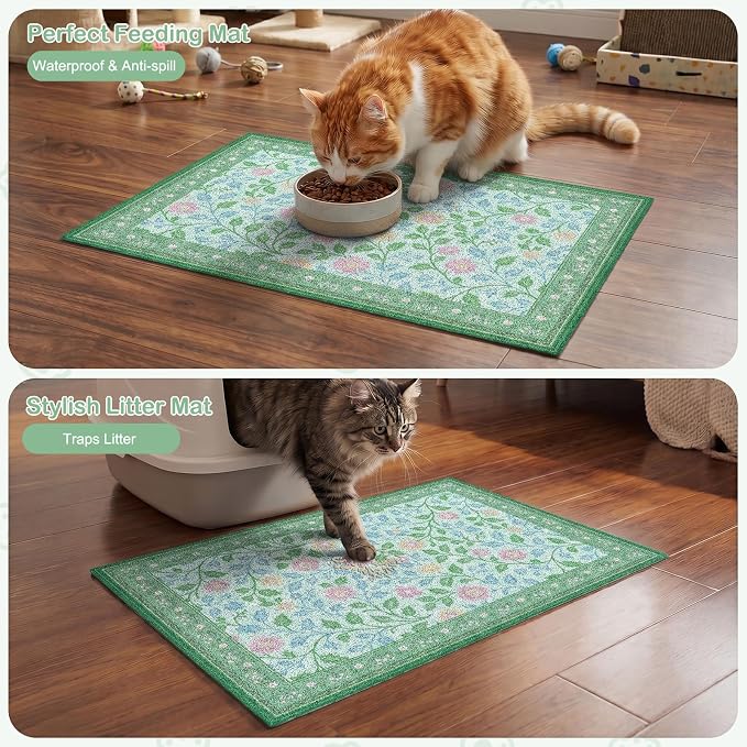 Glittme Cat Litter Mat, 33"x22" Non-Slip Washable Trapping Mat for Cats | Litter Trapping Mat With Thick PVC Coil To Catch Scatter, Soft On Paws And Waterproof Bottom To Protect Floors