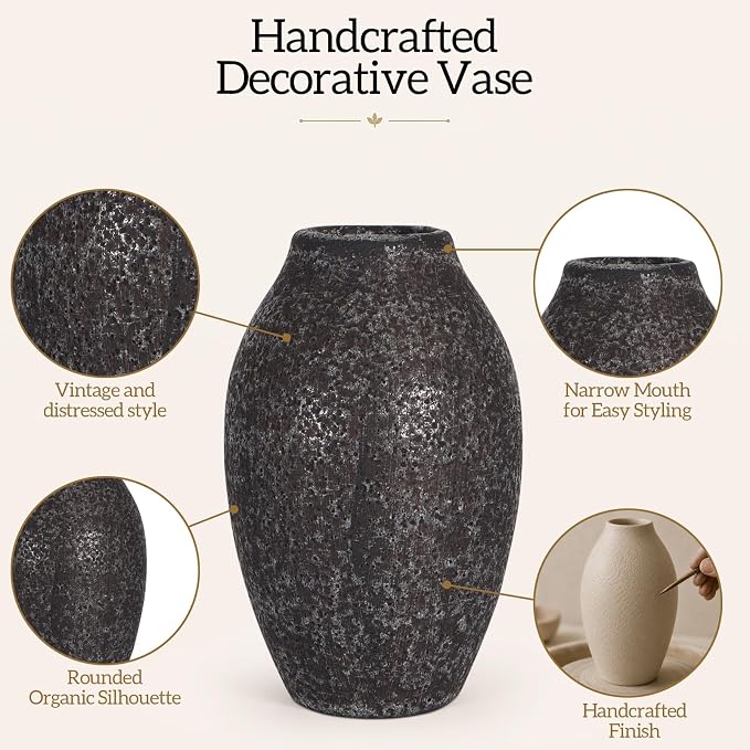 Cream Ceramic Flower Vase Speckled Bubble Glaze Home Decor | 7.08 Inch Rustic Table Vase, Decorative Ornament for Living Room,Office,Wedding,Birthday