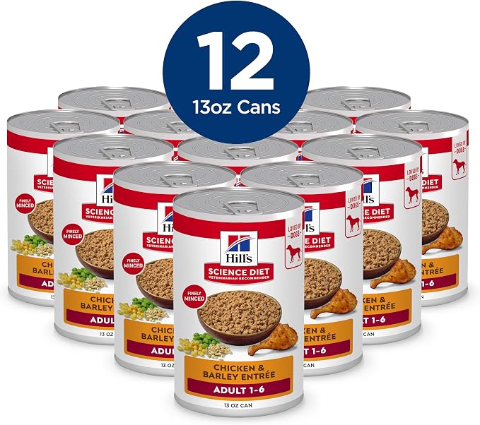 Hill's Science Diet Adult 1-6 Wet Dog Food | #1 Veterinarian Recommended, Chicken & Barley, 13 oz. Cans, 12-Pack