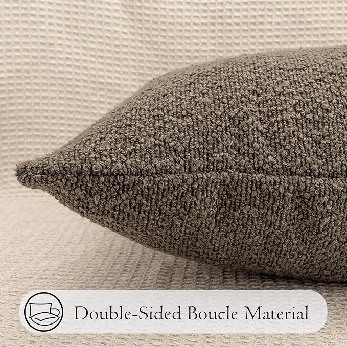 JoraLion 14x24 inch Boucle Lumbar Pillow Cover, Brown Woven Texture Neutral Long Pillow Cover Breathable Cushion Case for Couch Sofa Bed Living Room Home Decor (Cover Only)