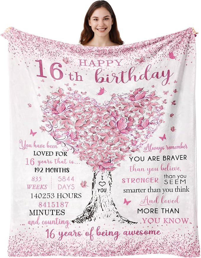 Sweet 16 Gifts for Girls, 16th Birthday Gifts for Girls, 16 Year Old Girl Birthday Gift Ideas, 16th Birthday Decorations, Happy 16th Birthday, Birthday Presents for 16 Year Old Blanket 40"X50"
