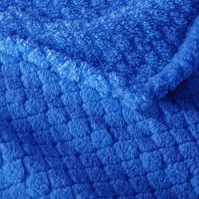 Exclusivo Mezcla Soft Fleece Twin Size Blanket for Bed, Cobalt Blue | Jacquard Lightweight Cozy Bed Blanket, Breathable Decorative Fuzzy Textured All Season Use, 60x80 Inches