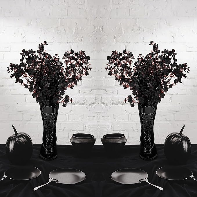 1 Pairs Halloween Flower Vase 7.1 Inch Witch Boot Vase Black Ceramic Gothic Planter Halloween Table Centerpieces for Indoor Outdoor Home Office Decor