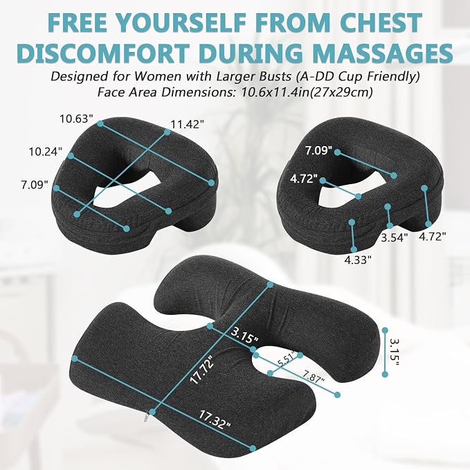 Face Down Massage Pillow for Sleeping | Face Down Pillow with Non-Slip Bottom Home Head Cushion and Chest Cushion for SPA & Sleep (Gray)