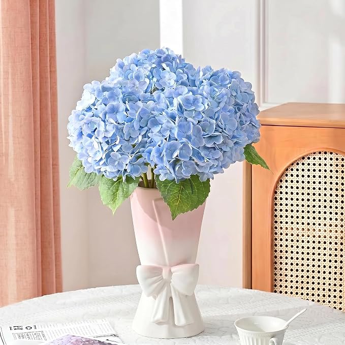Relexome Pink White Ceramic Bow Vase 9.64 in Unique Cute Modern Decorative Bouquet Flower Vases for Home Living Room Table Decor