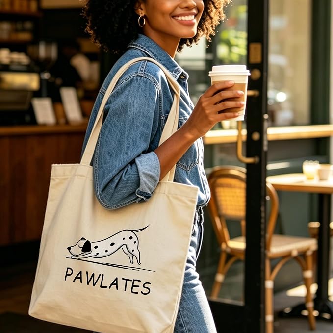Pilates Canvas Tote Bag for Women Shopping Work Travel with Inner Pocket