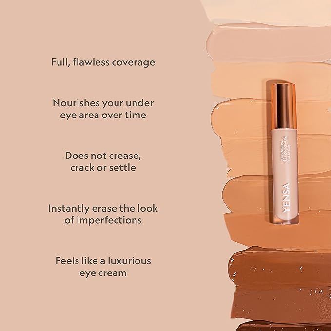 YENSA Super Serum Silk Concealer - Full Coverage Undereye Concealer & Peptides Serum for Face - Enriched with Vitamins C & E, Bakuchiol & Superfoods to Boost Radiance - Fair 1 (0.2 Fl oz)